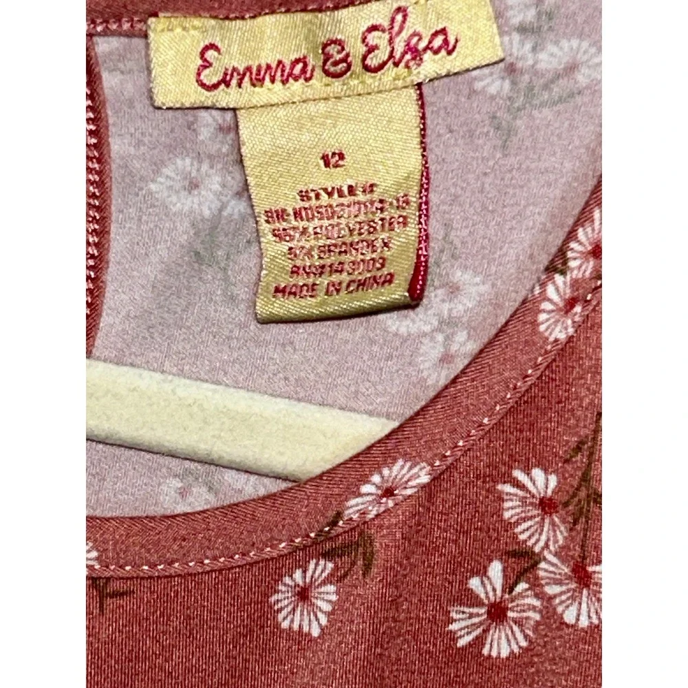 Emma & Elsa Girls Green Denim Jacket and Pink Floral Dress Set Size 12
